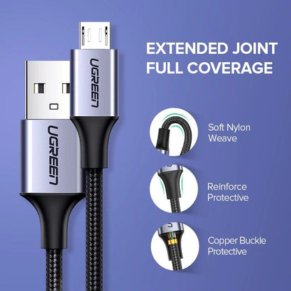 Ugreen, USB To Micro USB 2.4A Fast Cable Aluminum Braid 1.5M, Available in Different Colors