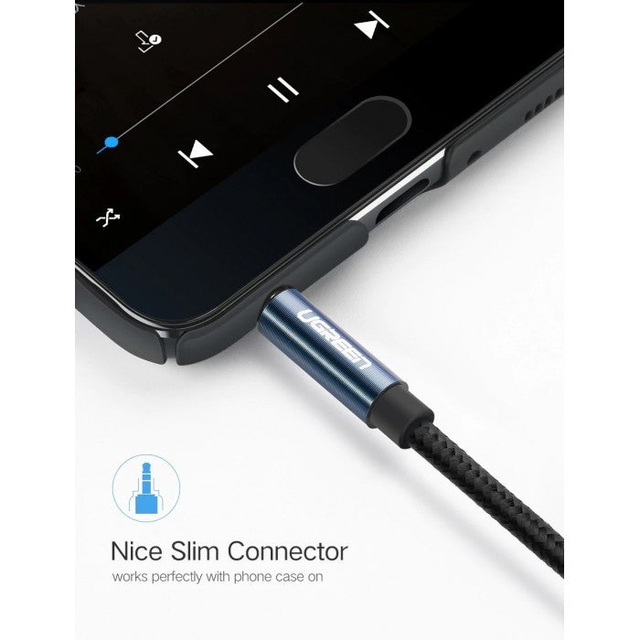 Ugreen, Hifi Aux Cable, 3.5Mm Male To 3.5Mm Male Braided Cable, Gold Plated, Metal Case, 1M