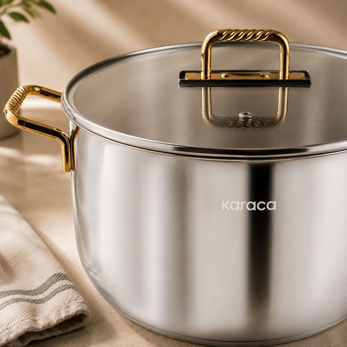 Karaca Gold Elegance 26 cm Stainless Steel Pot, 8683650326021
