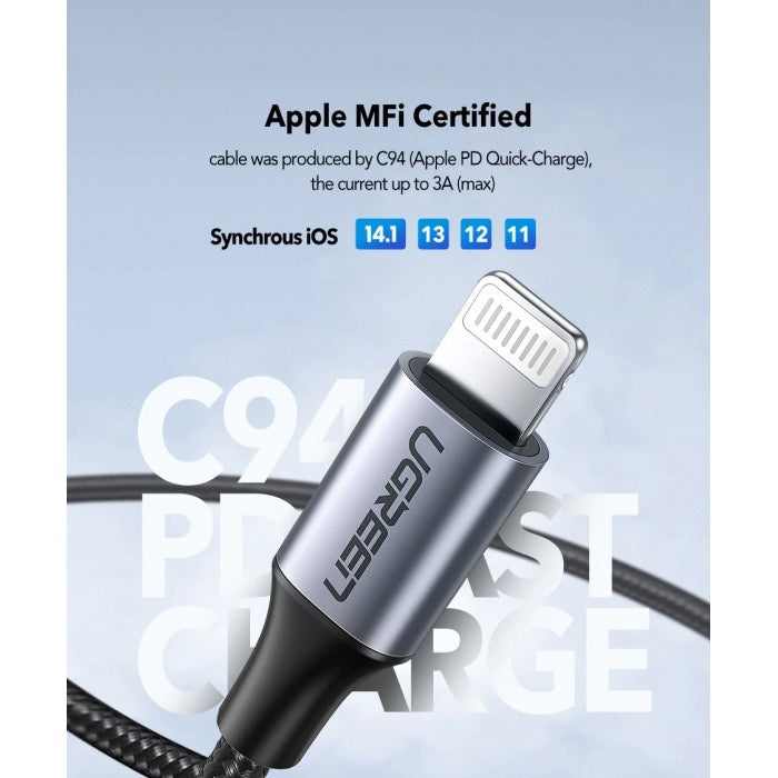 Ugreen, Mfi, Apple Certified 1M Cable Usb-C To Lightning Nylon Braided & Aluminum Body Ugreen Us304 - 60759