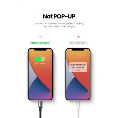 Ugreen, Mfi, Apple Certified 1M Cable Usb-C To Lightning Nylon Braided & Aluminum Body Ugreen Us304 - 60759