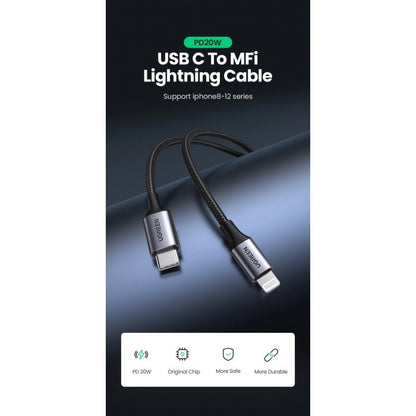 Ugreen, Mfi, Apple Certified 1.5M Cable Usb-C To Lightning Nylon Braided & Aluminum Body Ugreen Us304 - 60760