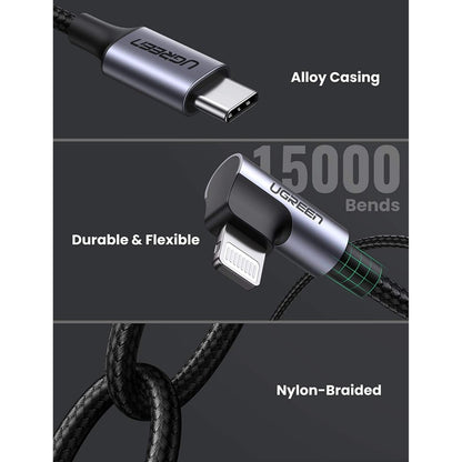 Ugreen, Mfi, Apple Certified 1.5M Cable Usb-C To Angled Lightning Nylon Braided & Aluminum Body Ugreen Us305 -60764