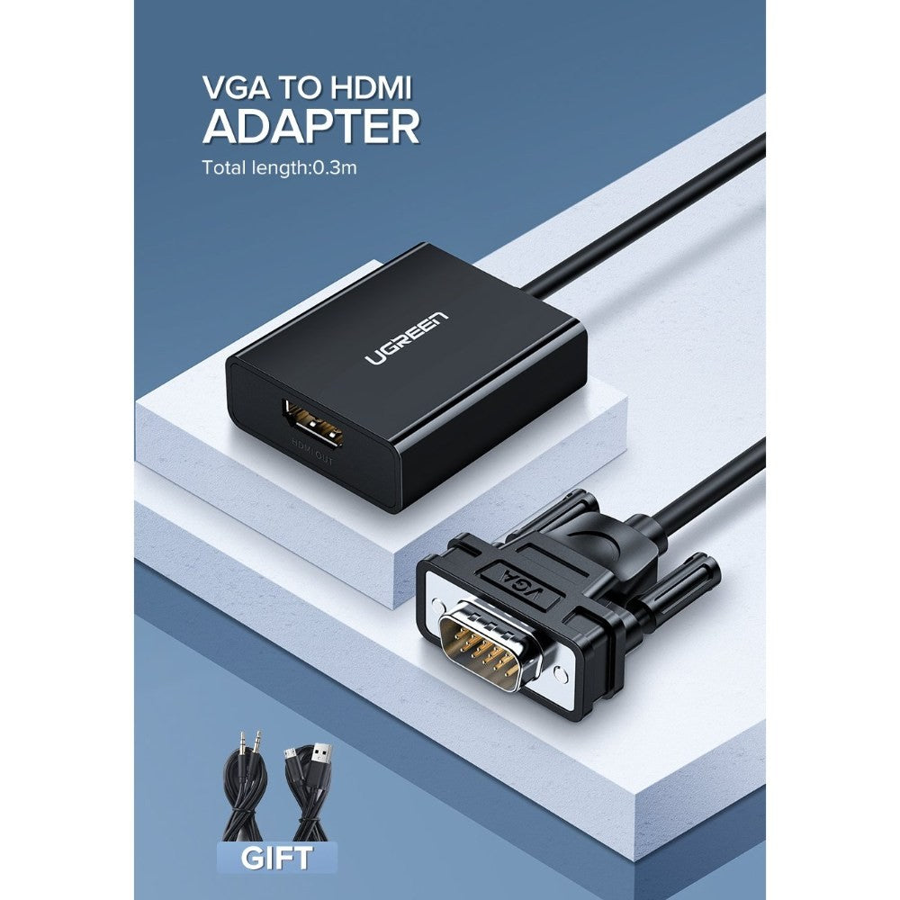 Ugreen, Vga To Hdmi Adapter Cable With 3.5Mm Audio, Full Hd