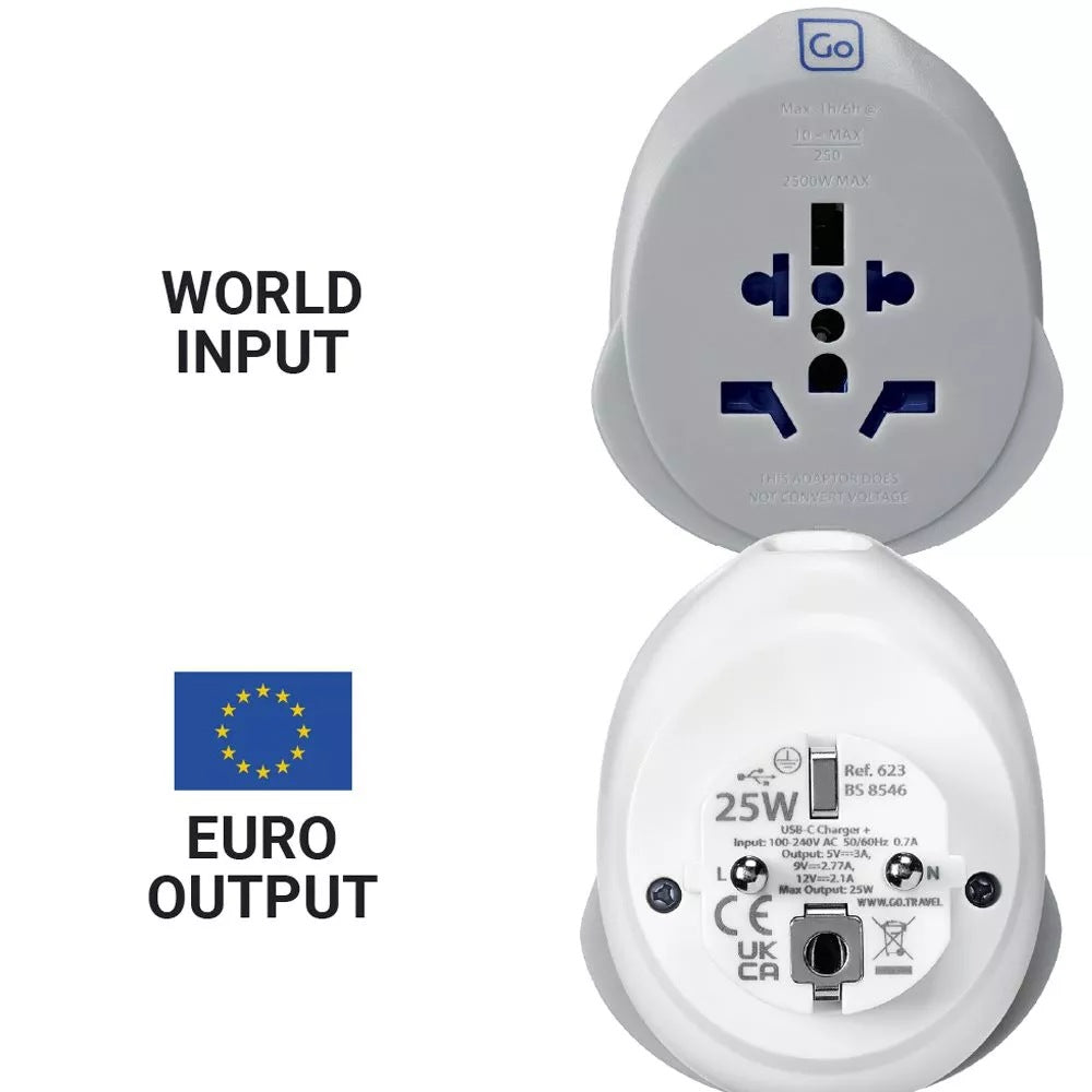 Go Travel, World -EU USB-C Adapter + 25W