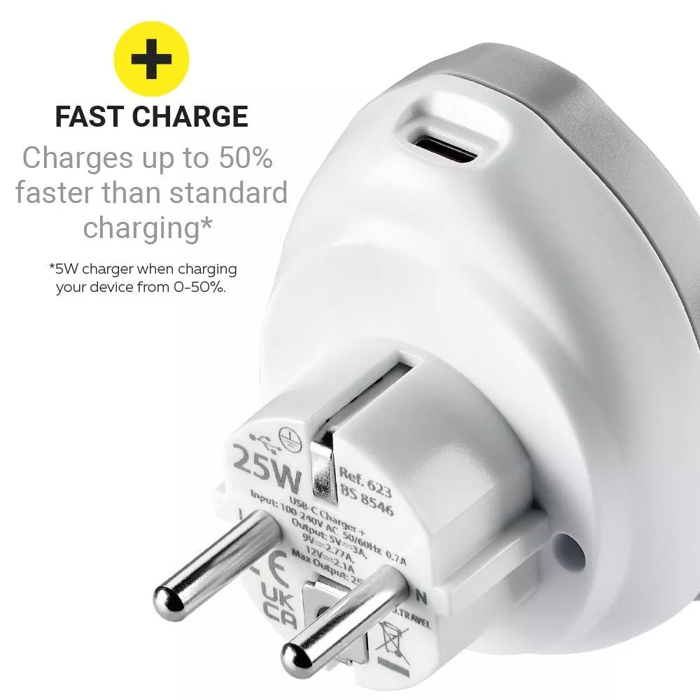 Go Travel, World -EU USB-C Adapter + 25W