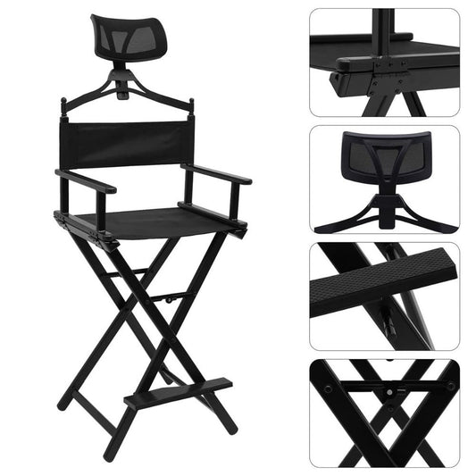 La Perla Tech, Folding Directors Chair, Portable Aluminum Makeup Artist Chair With Headrest For Studio And Outdoor Use, 6295221254125