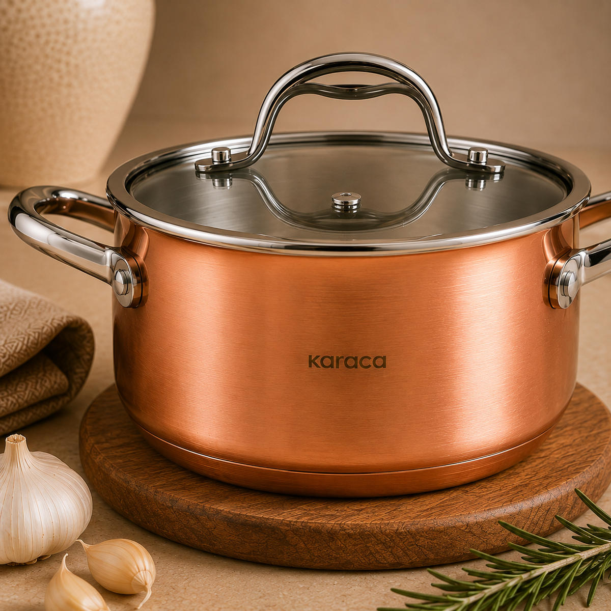 Karaca 3Ply PowerSteel 316+ Stainless Steel Induction Base Copper Pot 20 cm – 2.6 L, 153.03.08.0567