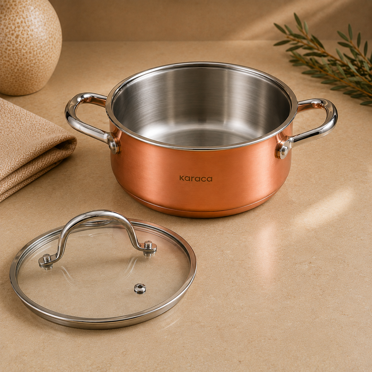 Karaca 3Ply PowerSteel 316+ Stainless Steel Induction Base Copper Pot 20 cm – 2.6 L, 153.03.08.0567