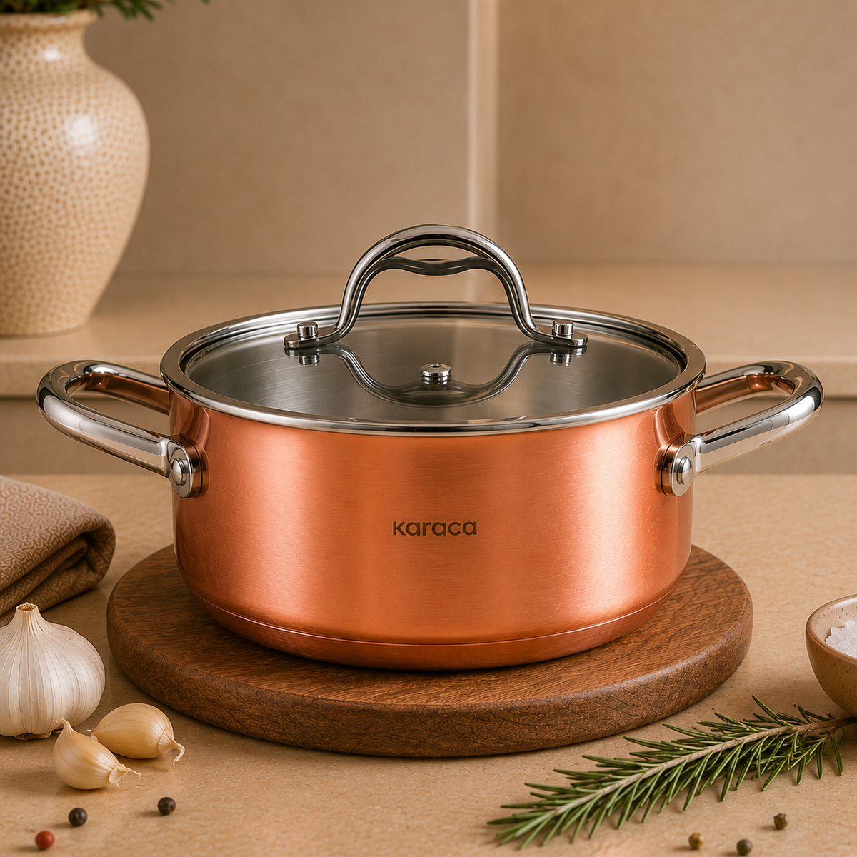 Karaca 3Ply PowerSteel 316+ Stainless Steel Induction Base Copper Pot 20 cm – 2.6 L, 153.03.08.0567