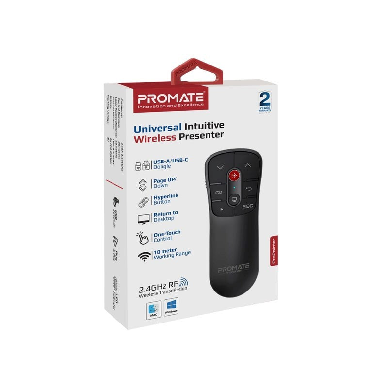 Promate, Wireless Presentation Mouse Slim #Propointer Black