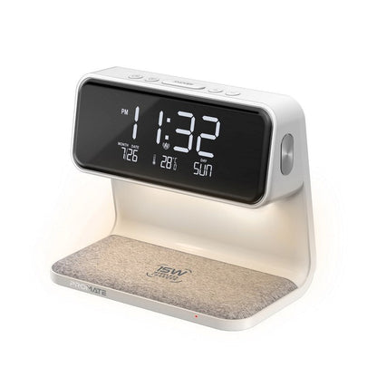 Promate, 3 In 1 Led Alarm Clock Wireless Charger 15W #Lumix-15W.White