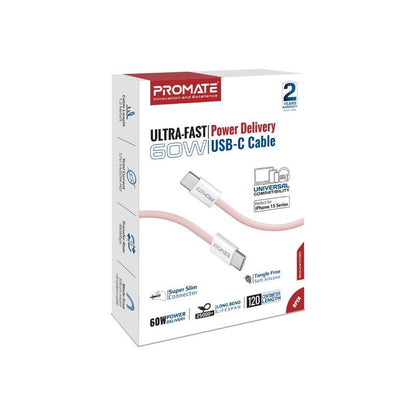 Promate, Usb-C Cable Ultra-Fast Power Delivery #Ecoline-Cc120, Available in Different Colors