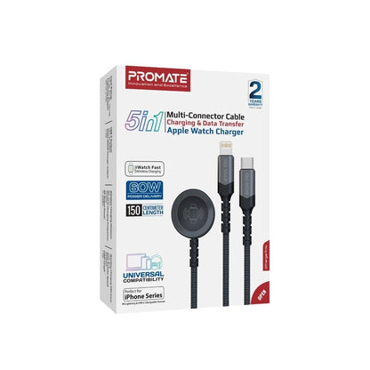 Promate, Charging & Data Transfer 5In1 Multi Connector Cable # Icharge-Trio Black