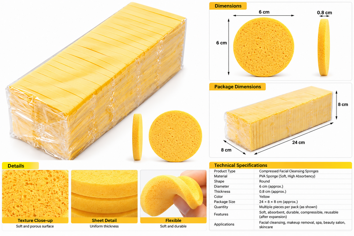 La Perla Tech, Facial Cleansing Sponge For Cleaning, 24 Pcs