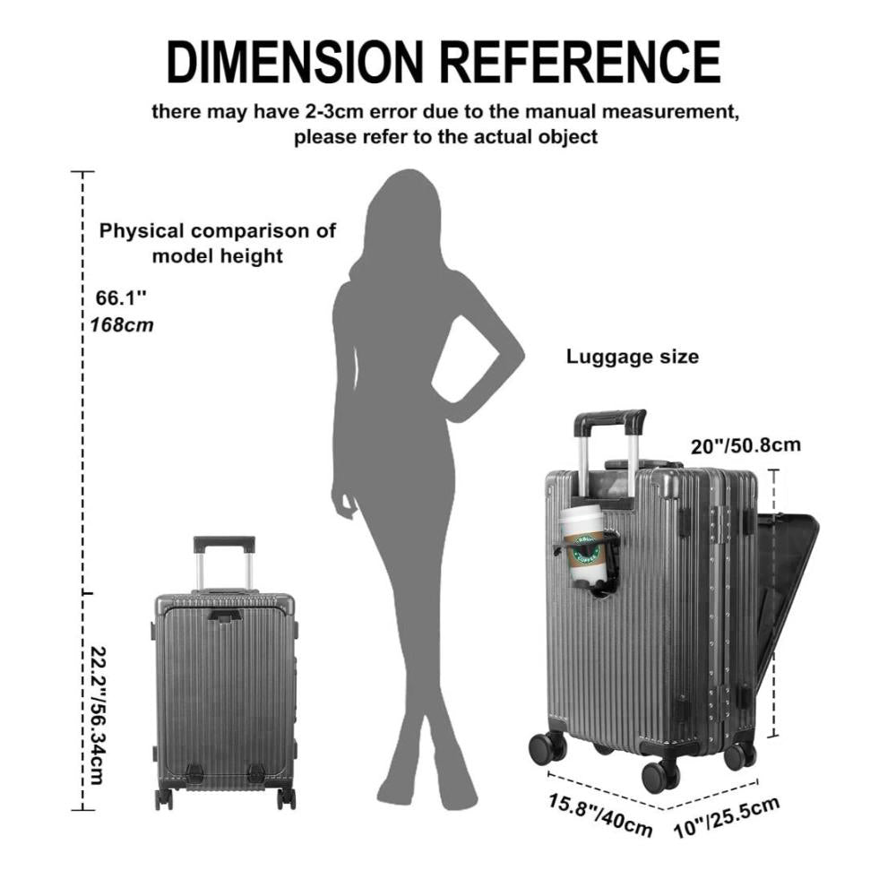 All-in-One Suitcase – Airline-Approved Carry-On with Laptop Compartment, USB/Type-C Charging, 360° Spinner Wheels and Smart Organized Interior – Grey, SK949B