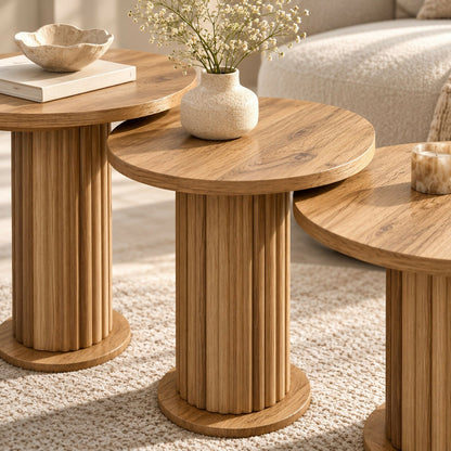 Elara Fluted Wood Side Table Set – 3 Pieces | BS-102