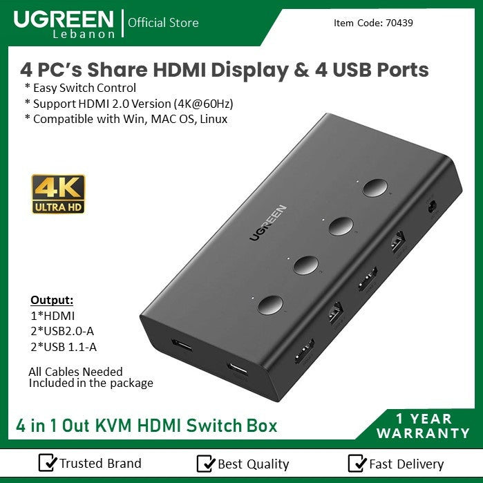Ugreen, Hdmi 4*1 Kvm Switcher Ugreen Cm293 - 70439