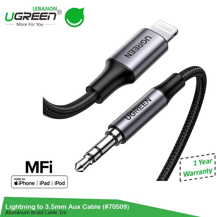 Ugreen, Lightning To 3.5Mm Aux Mfi Cable Aluminum Braid 1M For Iphone, Ipod And Ipad