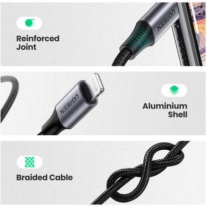 Ugreen, Lightning To 3.5Mm Aux Mfi Cable Aluminum Braid 1M For Iphone, Ipod And Ipad