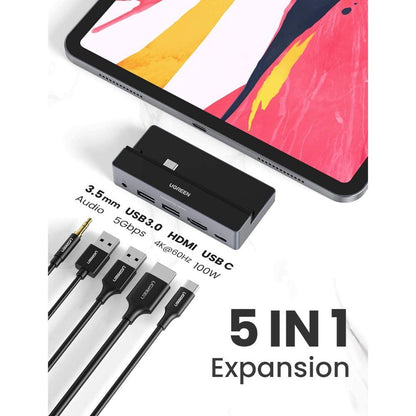 Ugreen, 5-In-1 USB-C Hub Docking Station Adapter For Ipad Pro (4K Hdmi + USB3.0 + 3.5Mm Audio + USB C Pd 100W)