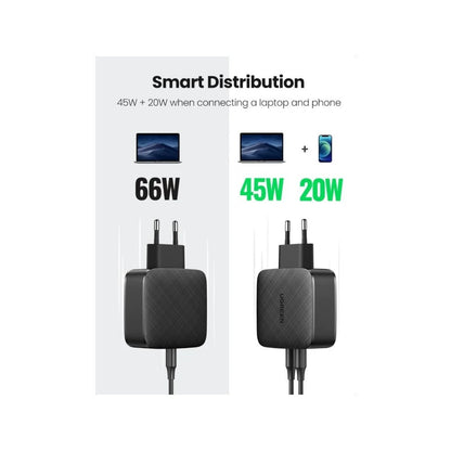 Ugreen, Pd 66W Dual Usb-C Gan Tech Charger For Phone, Macbook & Laptop Ugreen Cd216- 70867