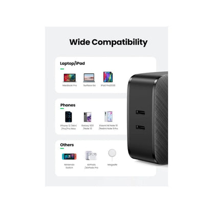 Ugreen, Pd 66W Dual Usb-C Gan Tech Charger For Phone, Macbook & Laptop Ugreen Cd216- 70867