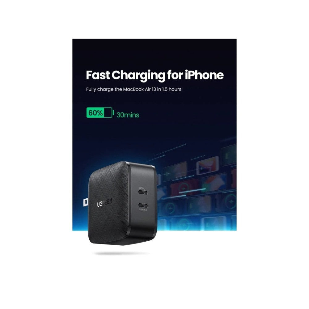 Ugreen, Pd 66W Dual Usb-C Gan Tech Charger For Phone, Macbook & Laptop Ugreen Cd216- 70867