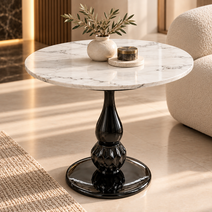 Aurelio Marble Round Side Table – White & Black | XS59-66