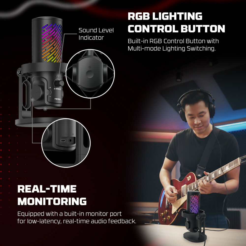 Fantech Leviosa Aura MCX04 USB Condenser Microphone | RGB & ENC Ideal for streamers, YouTubers, gaming, podcasts & recording
