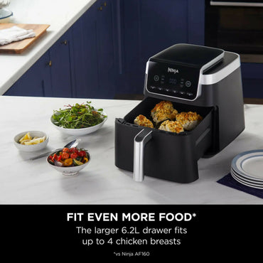 Ninja Air Fryer MAX PRO, 6.2L, Large Square Single Drawer, Roast, Bake, Air Fry, Family Size, Digital, Non-Stick, Dishwasher Safe Basket & Crisper Plate, Black, AF180ME