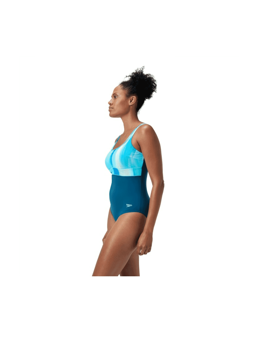 SPEEDO WOMENS SHAPING CONTOURECLIPSE PRINTED 1 PC DARK TEAL
