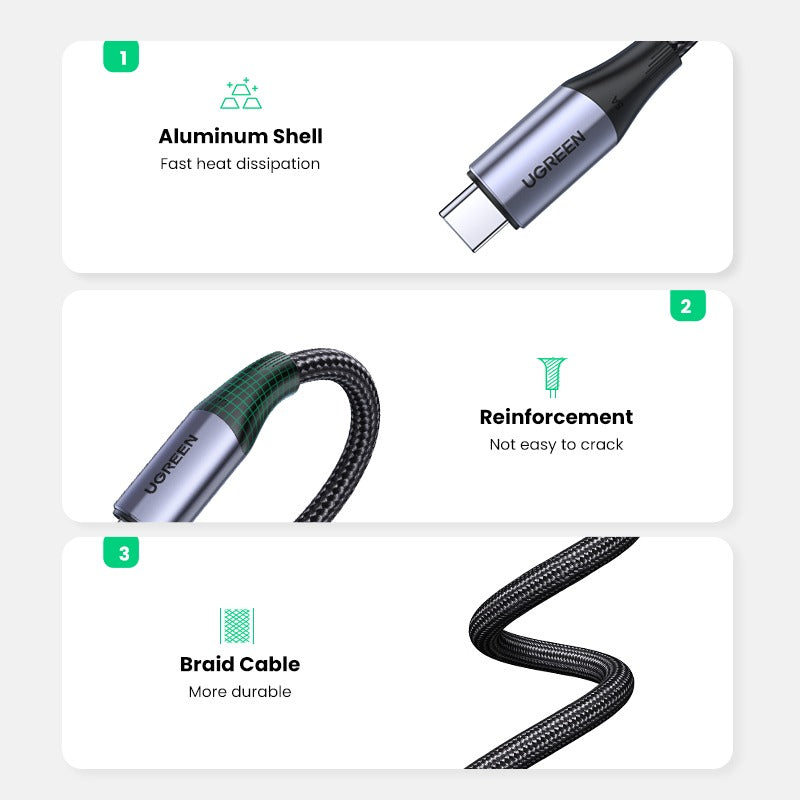 Ugreen, Usb-C 3.1 Gen2 Male To Male, Pd240W Fast Charge & Data Cable (10Gbps) - Nylon Braided & Aluminum Body Ugreen Us355 - 80150