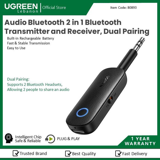 Ugreen, Audio Bluetooth 2 In 1 Bluetooth Transmitter And Receiver, Dual Pairing Ugreen Cm403 - 80893