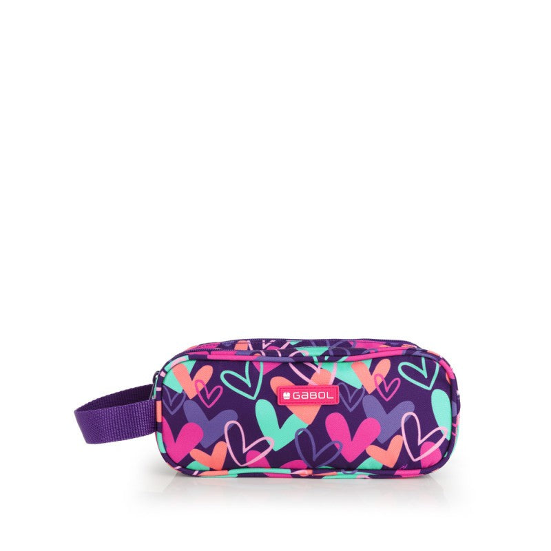 Gabol, School Pencil Case 3 Parts Kokoro Hearts 22x9x9cm#237811/2026 Purple.