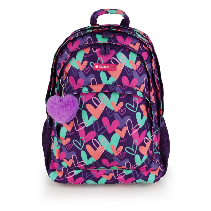 Gabol, School Backpack 3 Parts Kokoro Hearts 32x44x18cm#237840/2026 Purple.