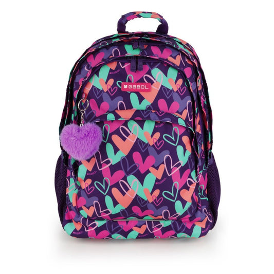 Gabol, School Backpack 3 Parts Kokoro Hearts 32x44x18cm#237840/2026 Purple.