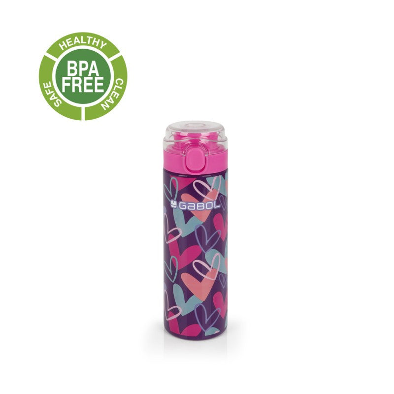 Gabol, School Stainless Steel Bottle Kokoro Hearts 6.5x22.5x6.5cm 600ML#237852/2026 Purple.