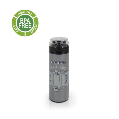 Gabol, School Stainless Steel Bottle Trick 6.5x22.5x6.5cm 600ML#238552/2026 Grey-Black.