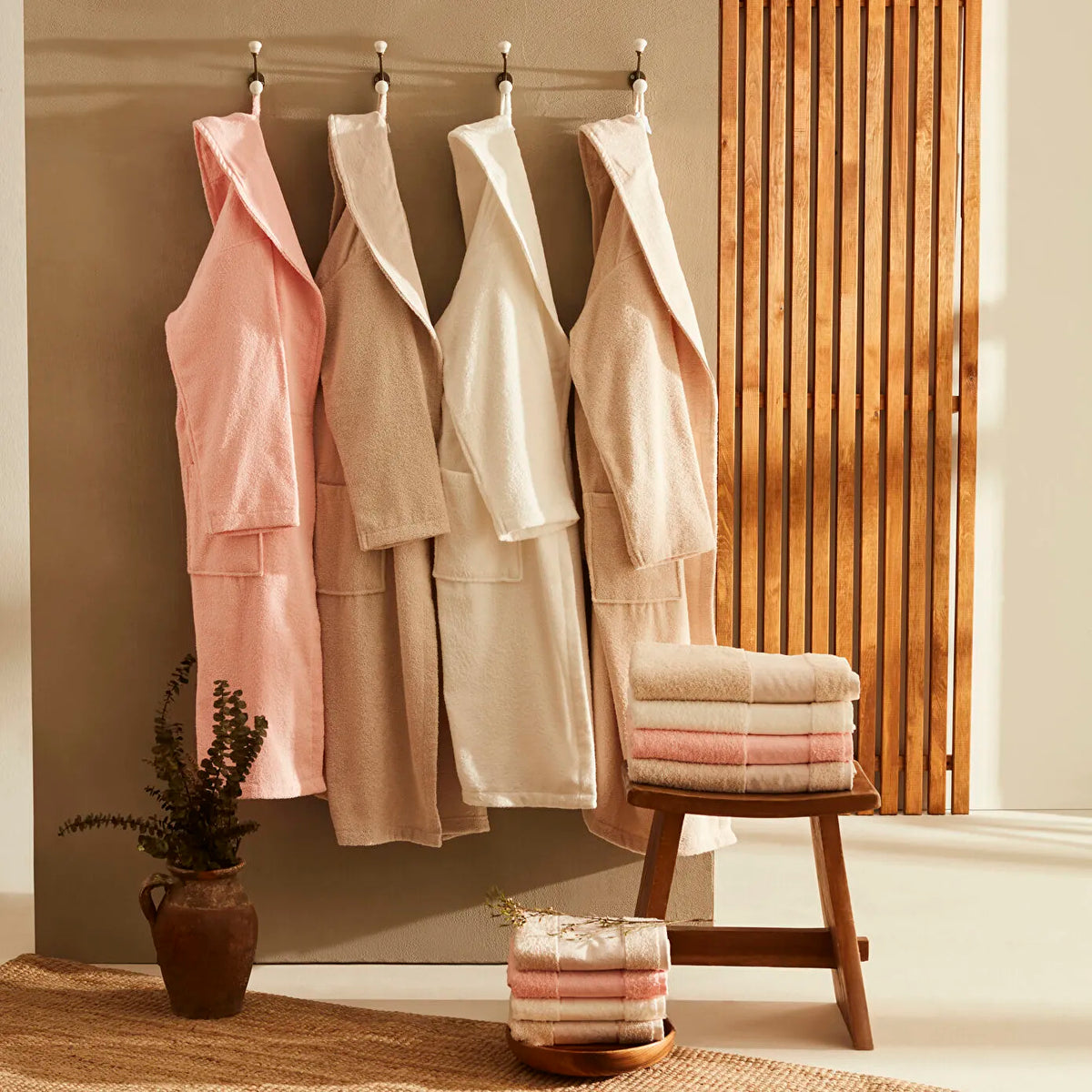 Karaca Home Casita Flos 6 Piece Stone Powder Family Bathrobe Set, 200.18.01.0557