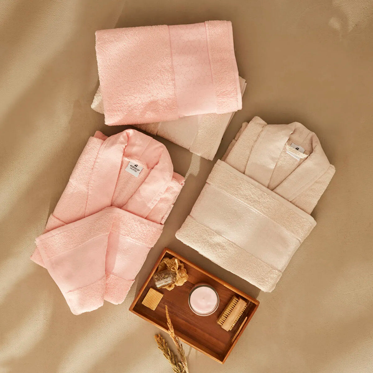 Karaca Home Casita Flos 6 Piece Stone Powder Family Bathrobe Set, 200.18.01.0557