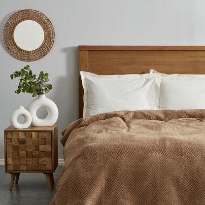 Karaca Home Sandra Double Herringbone Patterned Cotton Blanket - Beige, 200 x 220 cm, 200.22.05.0149