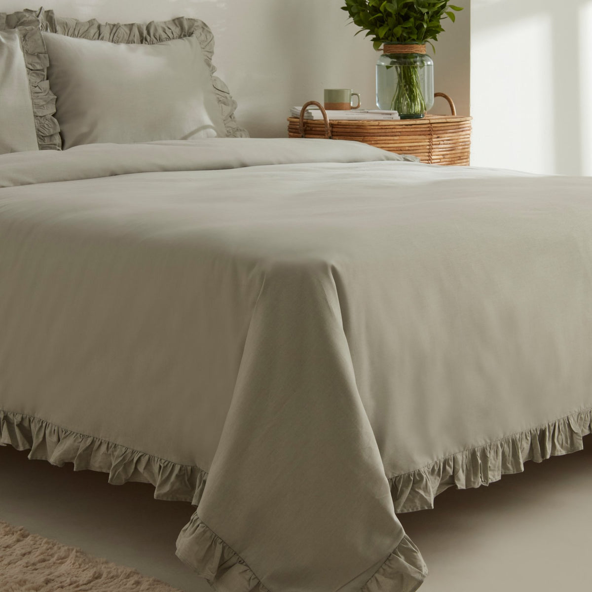 Karaca Home Pure Ruffle 100% Cotton King Size Duvet Cover Set – Sage, 200.22.05.0299