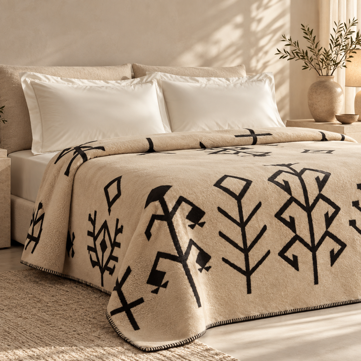 Karaca Home Sara Double Cotton Blanket 200 × 220 cm – Black/Beige, 8680214361702