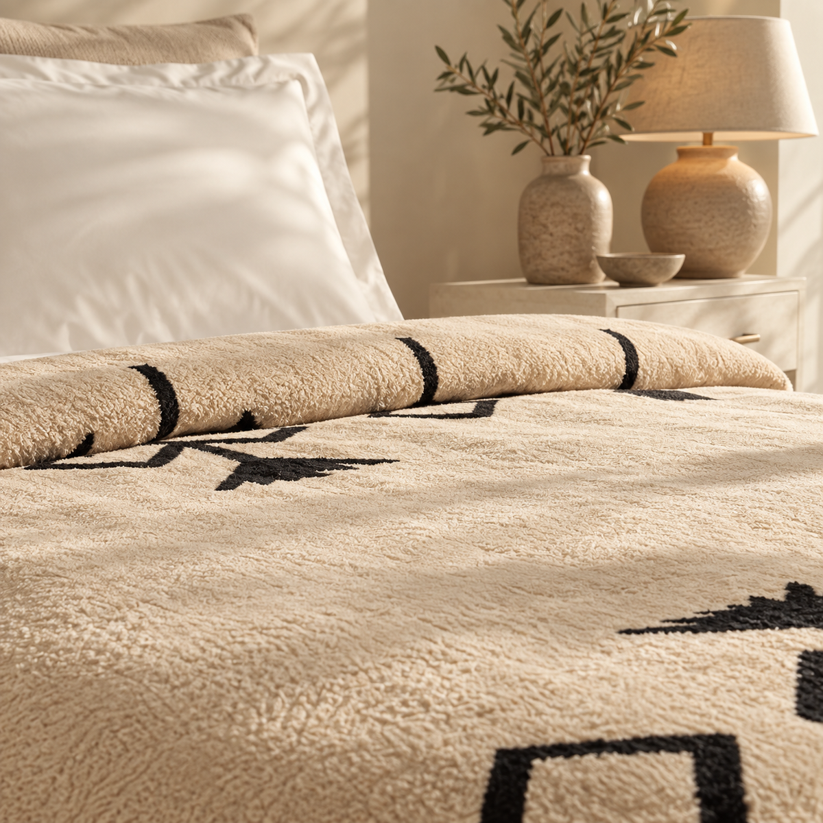 Karaca Home Sara Double Cotton Blanket 200 × 220 cm – Black/Beige, 8680214361702