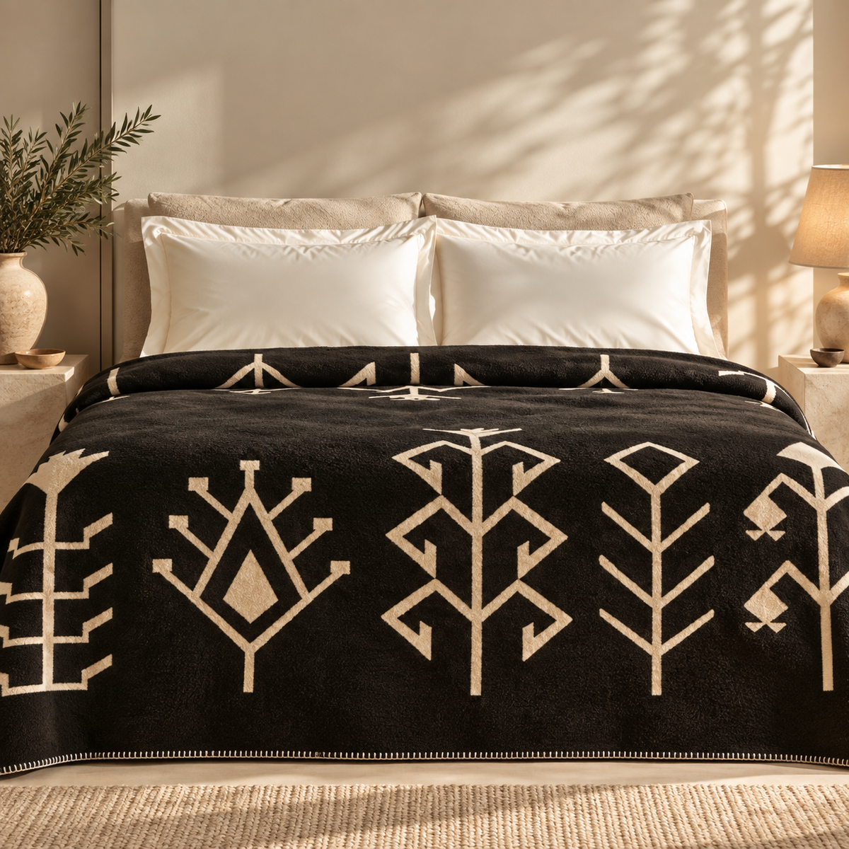 Karaca Home Sara Double Cotton Blanket 200 × 220 cm – Black/Beige, 8680214361702
