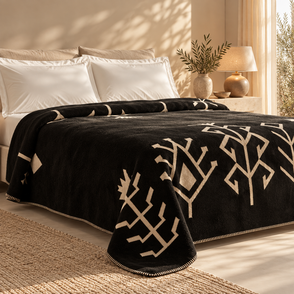 Karaca Home Sara Single Cotton Blanket 150 × 220 cm – Black/Beige, 8680214361719