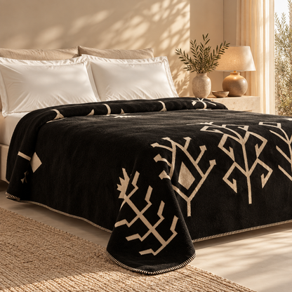 Karaca Home Sara Single Cotton Blanket 150 × 220 cm – Black/Beige, 8680214361719