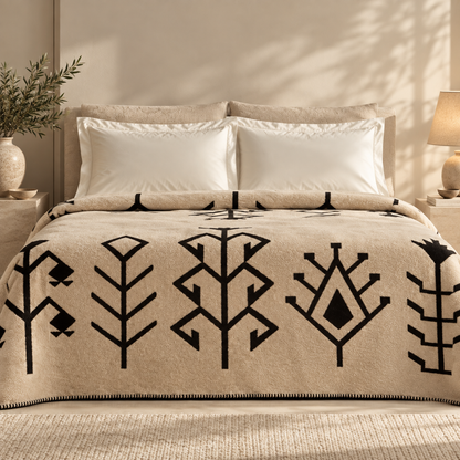 Karaca Home Sara Double Cotton Blanket 200 × 220 cm – Black/Beige, 8680214361702