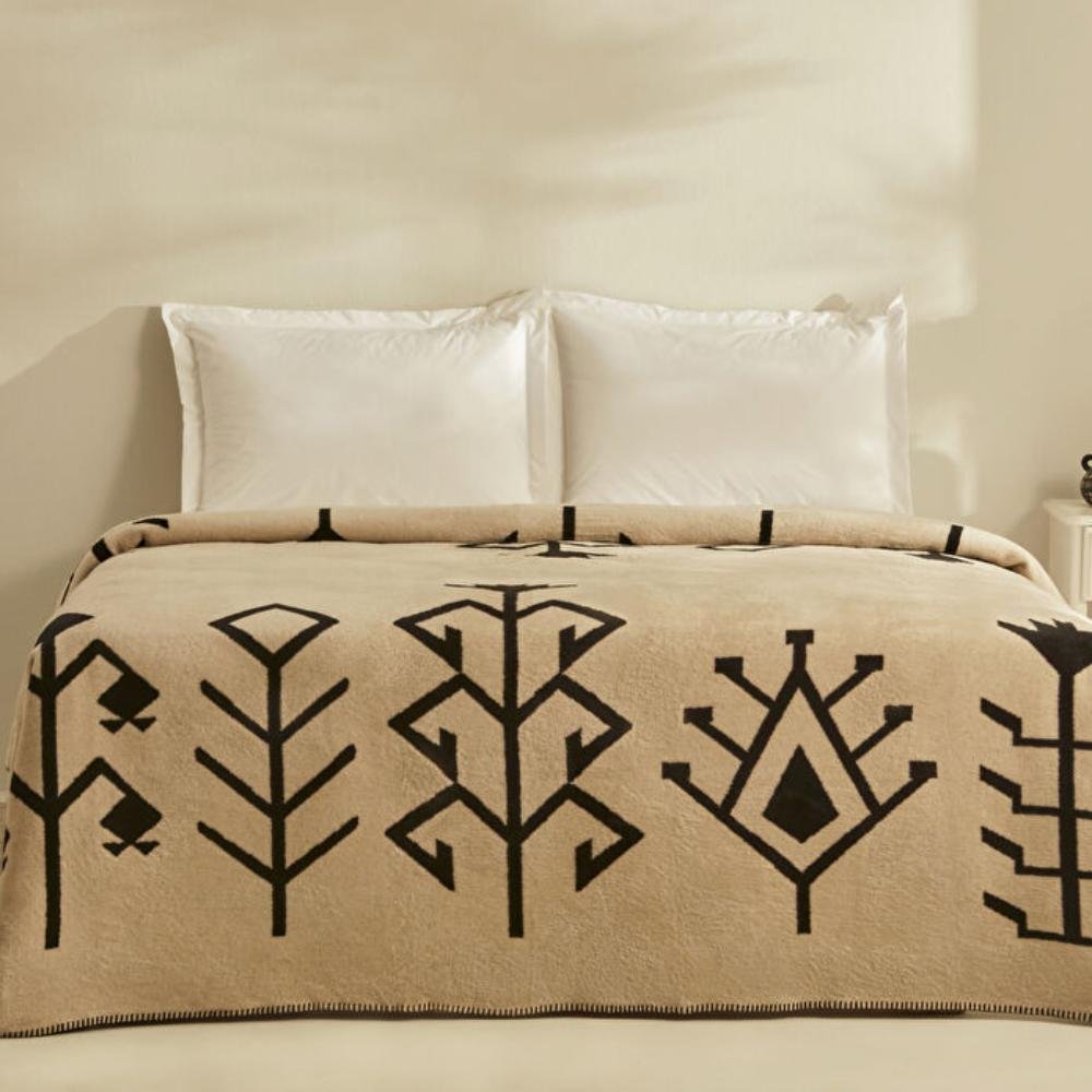 Karaca Home Sara Double Cotton Blanket 200 × 220 cm – Black/Beige, 8680214361702